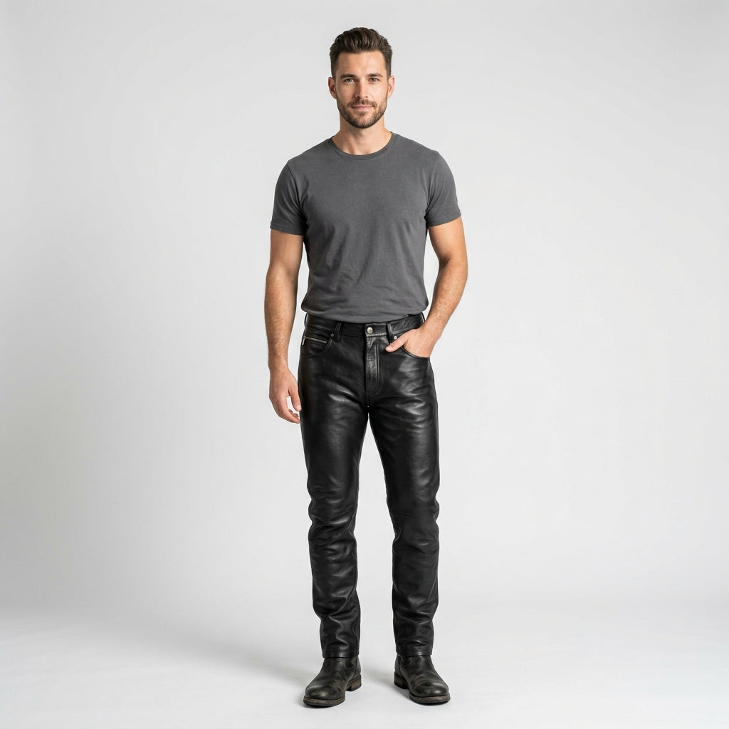 Men's Genuine Leather Jeans Luxury Slim Fit Leather Pants