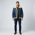 Men's Sheepskin Bomber Jacket Genuine Leather Shearling Pilot Coat