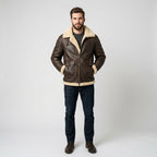Men's Brown Sheepskin Leather Jacket Classic Shearling Flight Jacket