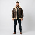 Men's Brown Sheepskin Leather Jacket Luxury Shearling Bomber Coat