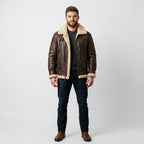 Men's Brown Sheepskin Leather Jacket Luxury Shearling Bomber Coat