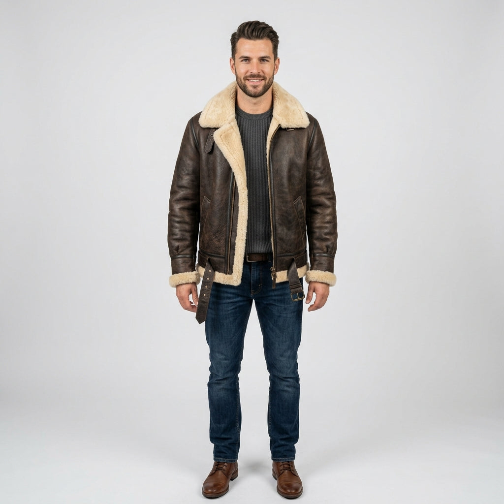 Men's Real Sheepskin Leather Jacket – Warm Shearling Winter Outerwear