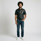 Men's Vintage Leather Shirt Distressed Genuine Leather Shirt
