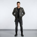 Men's Studded Leather Jacket – Genuine Leather Punk Biker Jacket