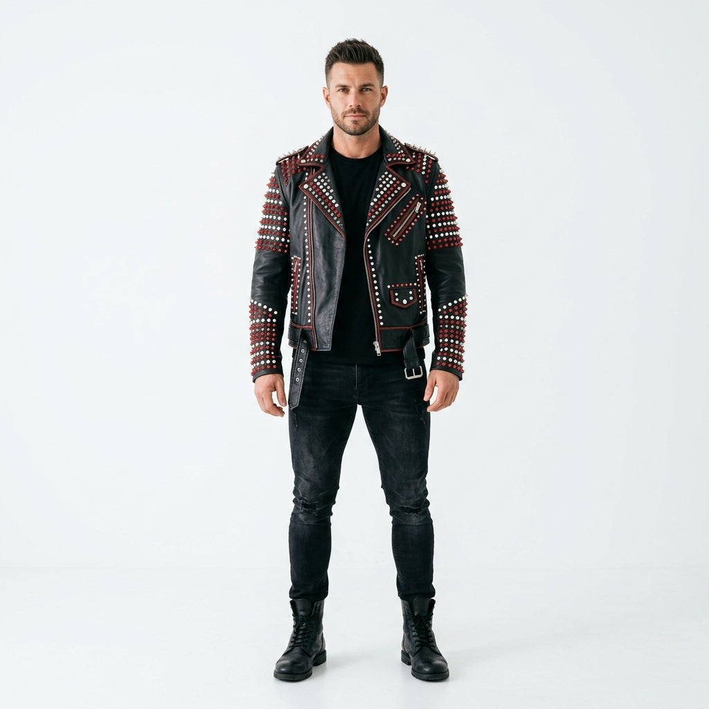 Men's Genuine Leather Studded Biker Jacket – Heavy Metal Moto Jacket