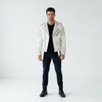 Men's White Studded Leather Jacket – Rock Punk Motorcycle Jacket