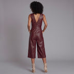 Women's Maroon Plunge Leather Romper