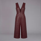 Women's Maroon Plunge Leather Romper
