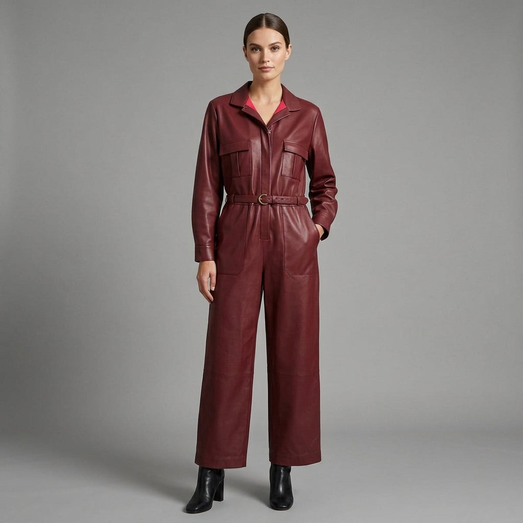 Deep Maroon Leather Jumpsuit