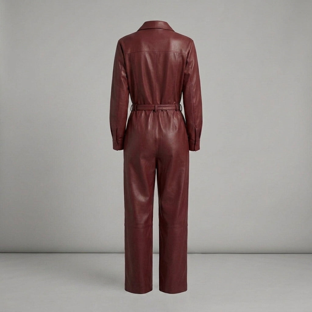 Deep Maroon Leather Jumpsuit