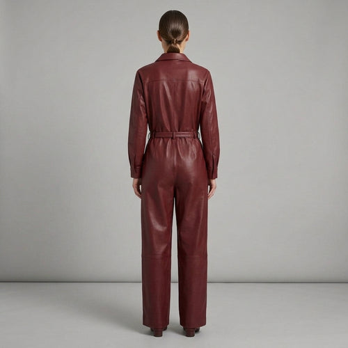 Deep Maroon Leather Jumpsuit