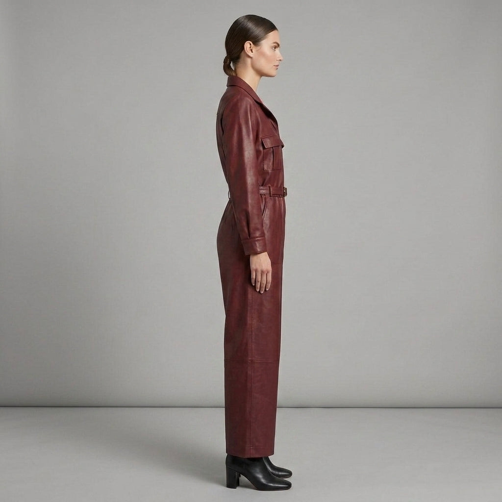 Deep Maroon Leather Jumpsuit