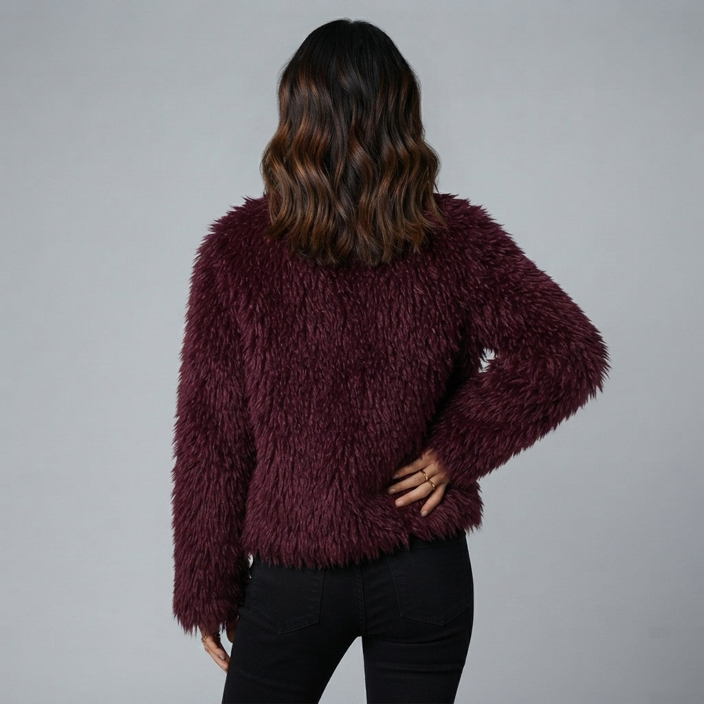 Women's Maroon Shaggy Fur Jacket