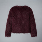 Women's Maroon Shaggy Fur Jacket