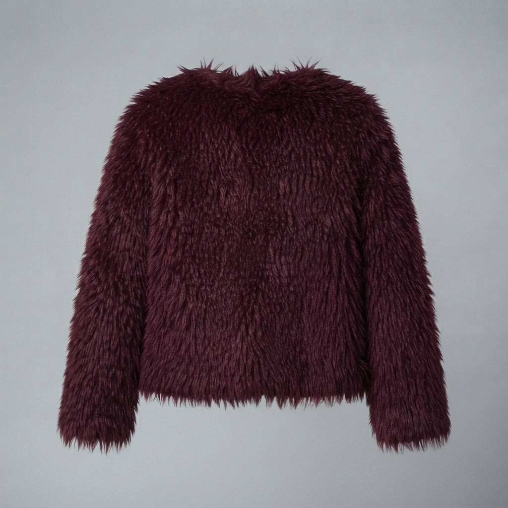 Women's Maroon Shaggy Fur Jacket