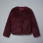 Women's Maroon Shaggy Fur Jacket