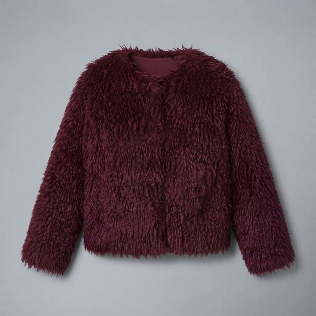 Women's Maroon Shaggy Fur Jacket