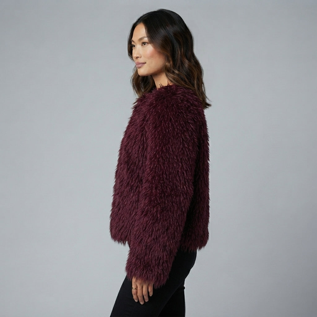 Women's Maroon Shaggy Fur Jacket
