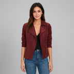 Women's Maroon Suede Biker Jacket