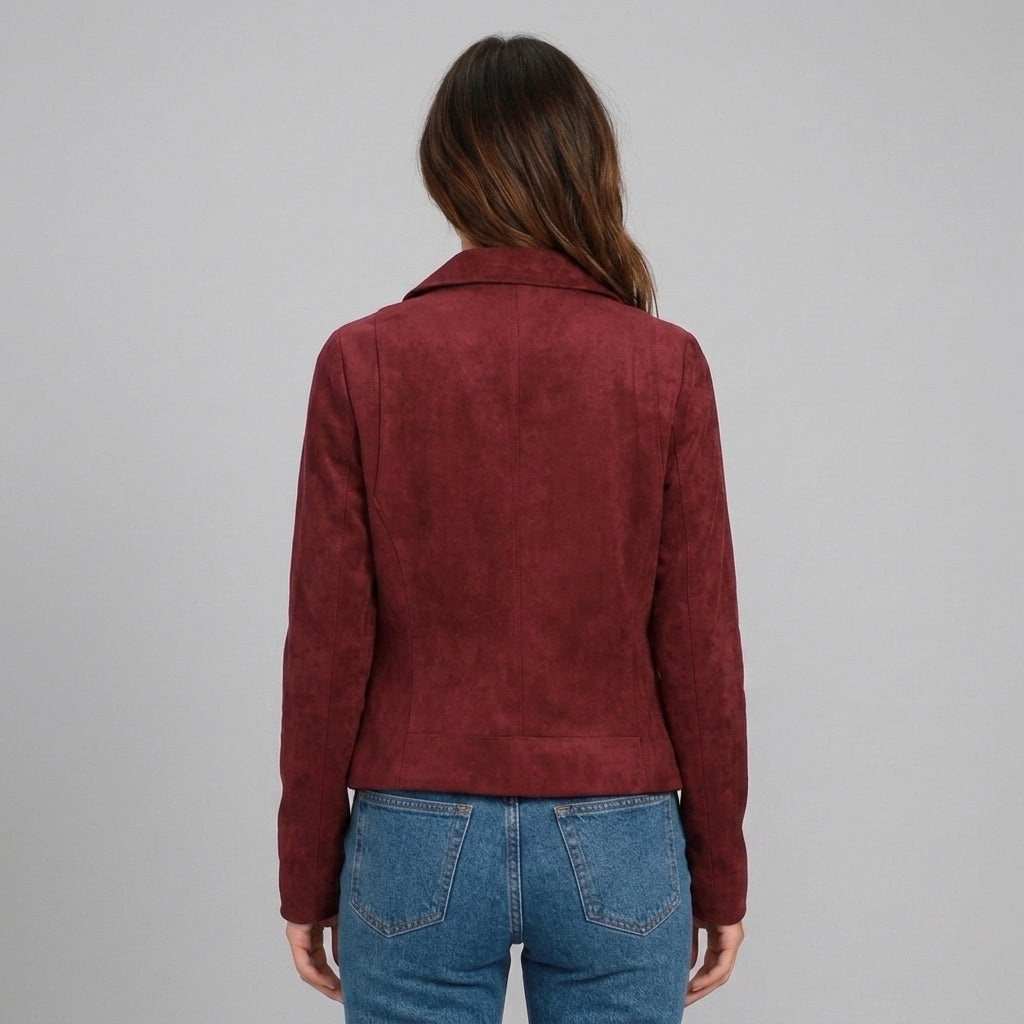 Women's Maroon Suede Biker Jacket