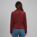 Women's Maroon Suede Biker Jacket