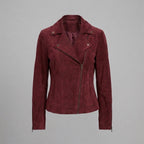 Women's Maroon Suede Biker Jacket