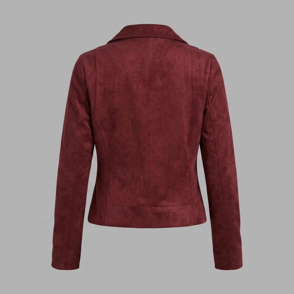 Women's Maroon Suede Biker Jacket