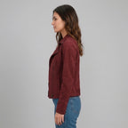 Women's Maroon Suede Biker Jacket