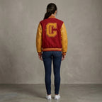 Women's Maroon & Gold Leather Varsity Jacket