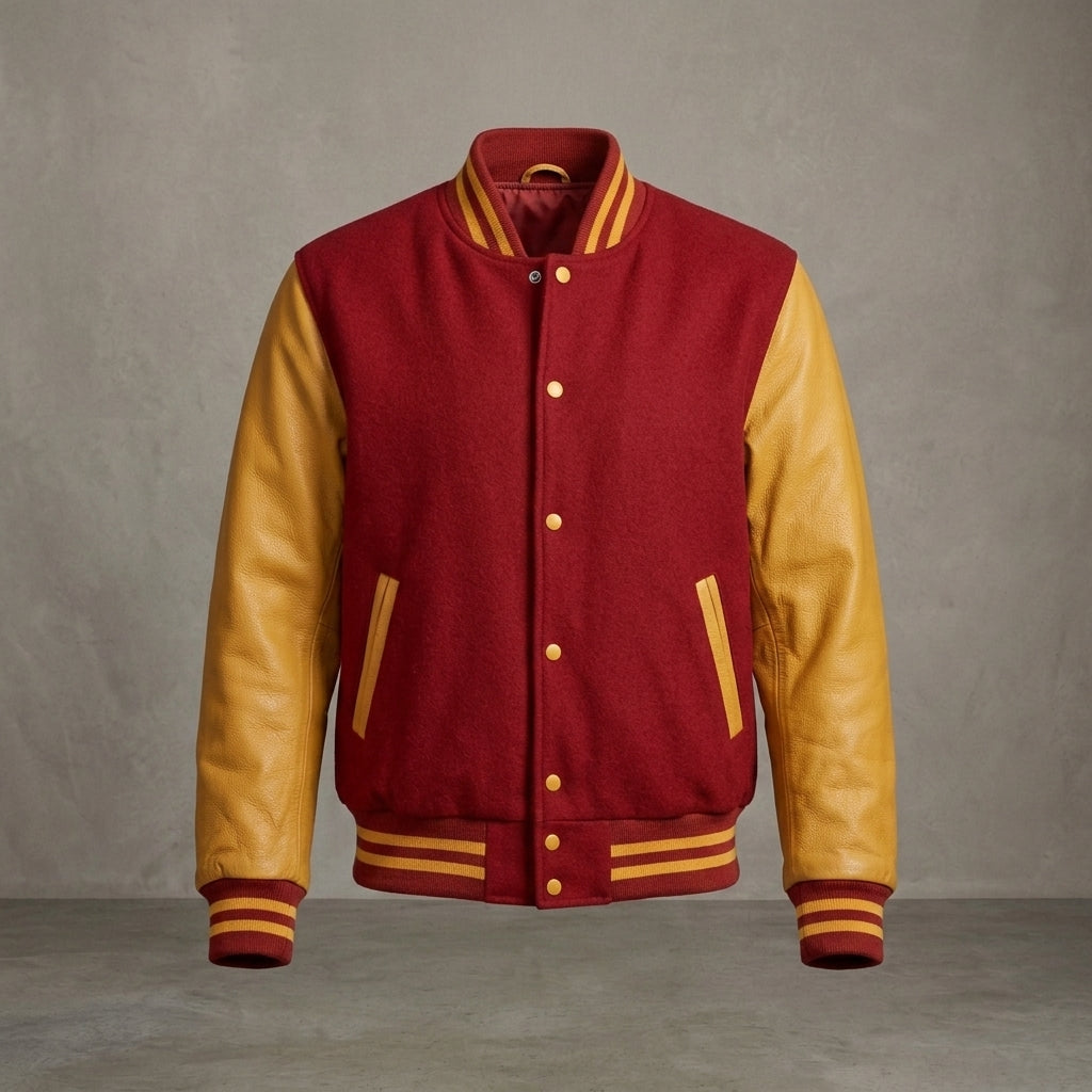 Women's Maroon & Gold Leather Varsity Jacket