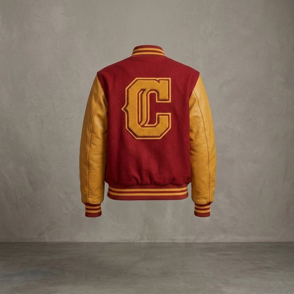 Women's Maroon & Gold Leather Varsity Jacket
