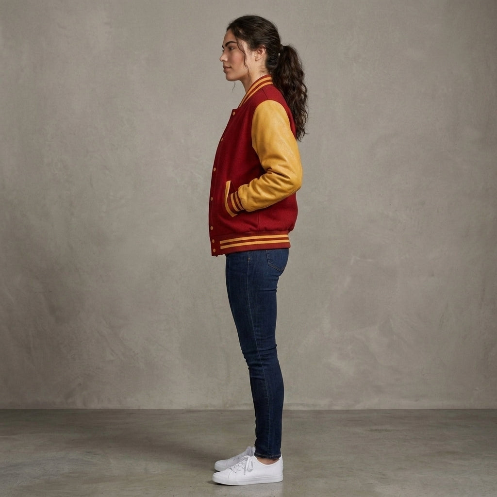 Women's Maroon & Gold Leather Varsity Jacket