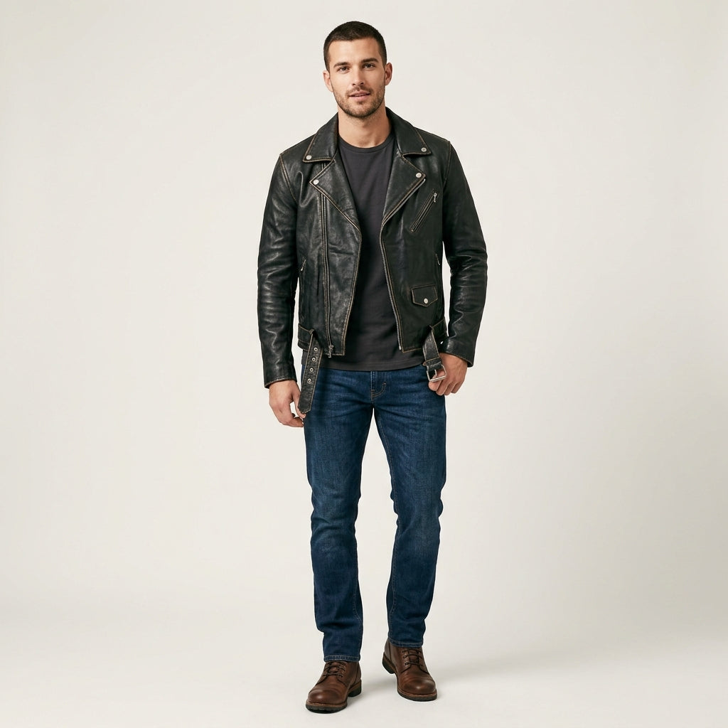 Men's Luxury Leather Biker Jacket – Modern Slim Fit Moto Jacket