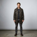 Men's Vintage Distressed Brown Double-Breasted Leather Trench Coat