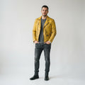 Men's Asymmetrical Leather Jacket – Vintage Mustard Yellow