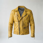 Men's Asymmetrical Leather Jacket – Vintage Mustard Yellow