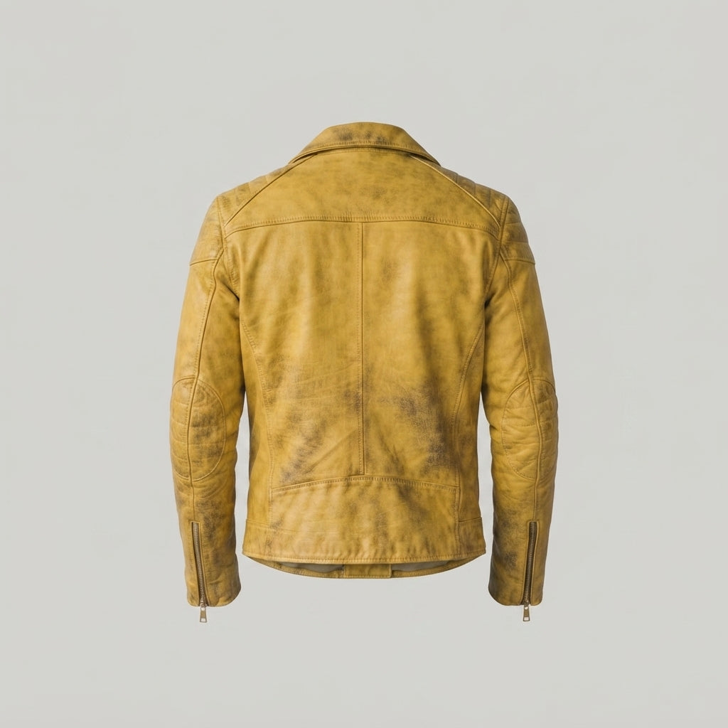 Men's Asymmetrical Leather Jacket – Vintage Mustard Yellow