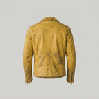 Men's Asymmetrical Leather Jacket – Vintage Mustard Yellow