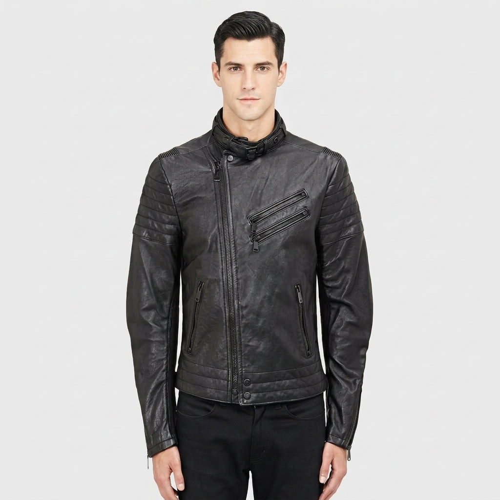 Men's Asymmetrical Zip Moto Leather Jacket