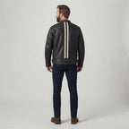 Men's Black Cafe Racer Leather Jacket – Sleeve Stripe Edition