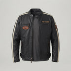 Men's Black Cafe Racer Leather Jacket – Sleeve Stripe Edition