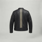Men's Black Cafe Racer Leather Jacket – Sleeve Stripe Edition