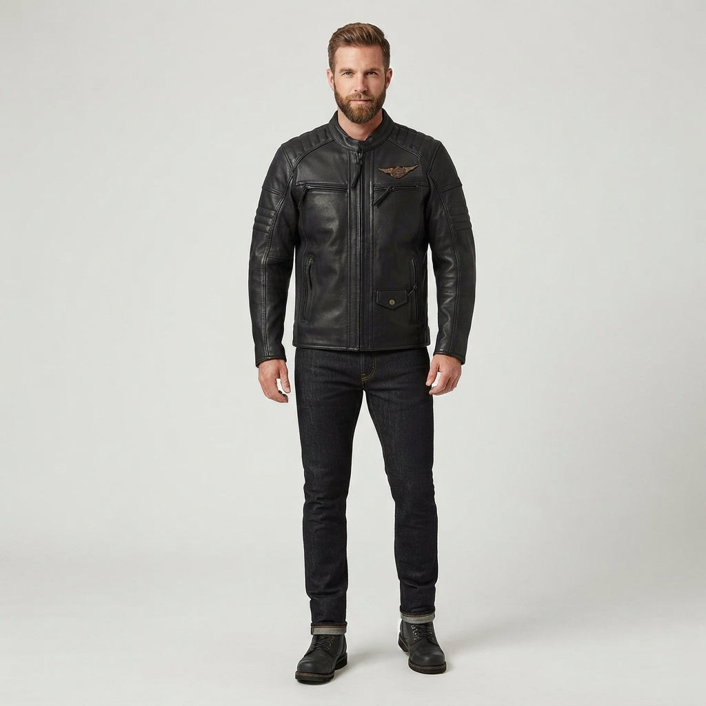 Men's Black Leather Biker Jacket