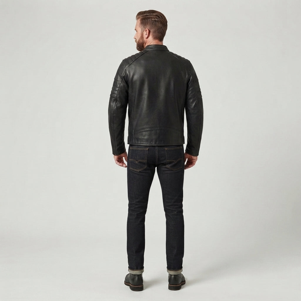 Men's Black Leather Biker Jacket