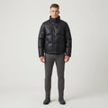 Men's Black Quilted Leather Puffer Jacket