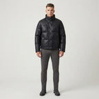 Men's Black Quilted Leather Puffer Jacket
