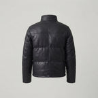 Men's Black Quilted Leather Puffer Jacket