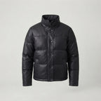 Men's Black Quilted Leather Puffer Jacket