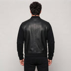 Men's Black Leather Varsity Bomber Jacket