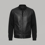 Men's Black Leather Varsity Bomber Jacket